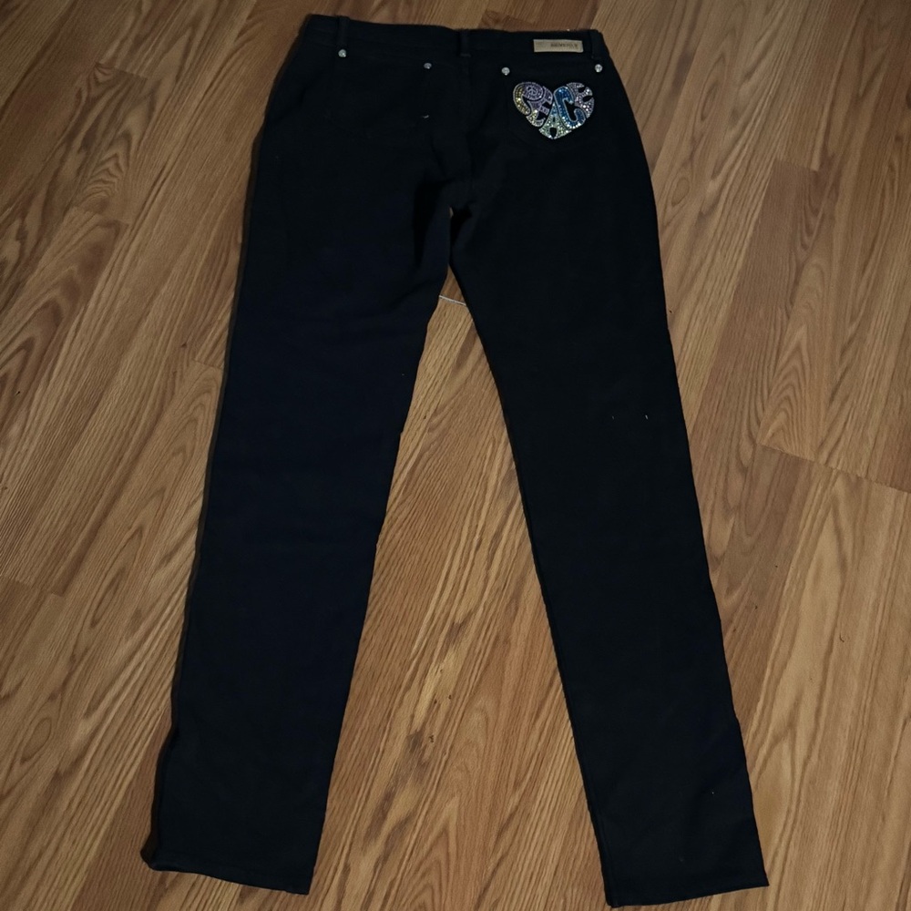 Beverly Black Colorful Rhinestone Studded PEACE Size 9 Y2k Streetwear‎ Hippie